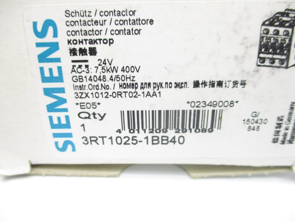 SIEMENS 3RT1025-1BB40 24VDC 40A NSMP