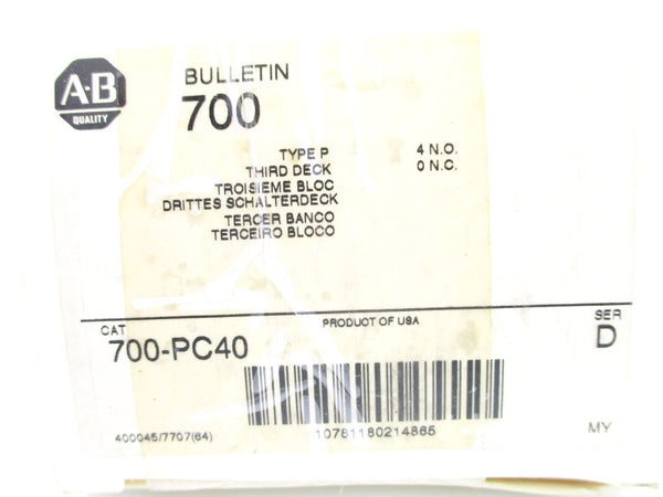 ALLEN BRADLEY 700-PC40 SER. D (WH) NSMP
