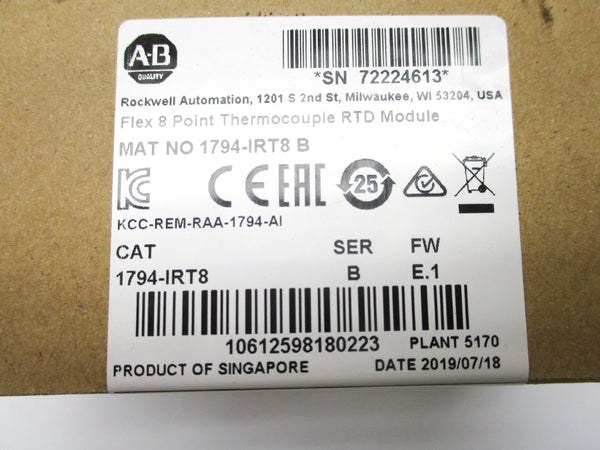ALLEN BRADLEY 1794-IRT8 SER. B F/W E.1 DATE: 2019 NSFS