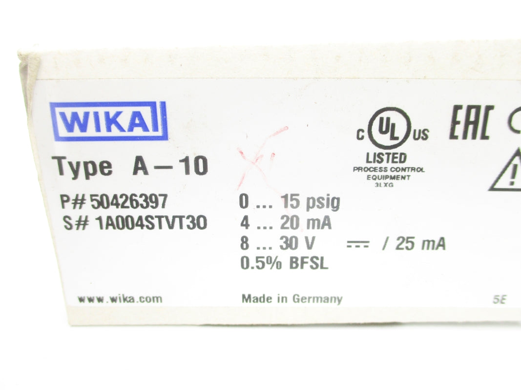 WIKA A-10 50426397 15PSI 8-30V NSMP