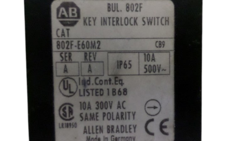 INDUSTRIAL SPARE PART 802F-E60M2 SER. A KEY INTERLOCK SWITCH UNMP