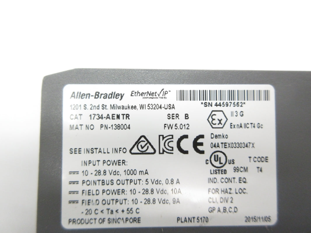ALLEN BRADLEY 1734-AENTR SER. B F/W 5.012 10-28.8VDC NSNP