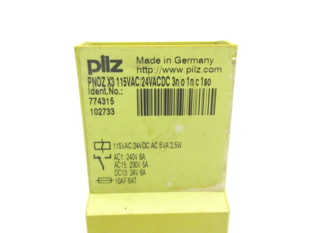 PILZ PNOZX3115VAC/24VACDC3N/O1N/C1SO 774315 115VAC 8A UNMP