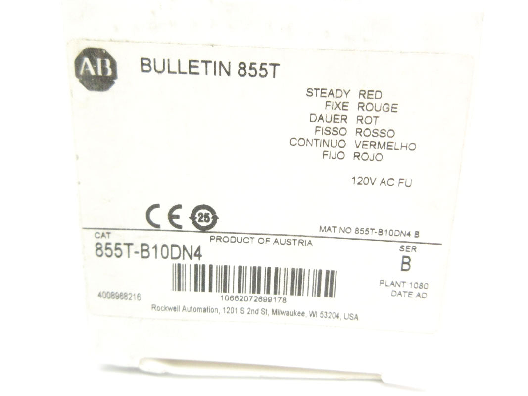 ALLEN BRADLEY 855T-B10DN4 SER. B 120VAC 0.058A (WH) NSMP
