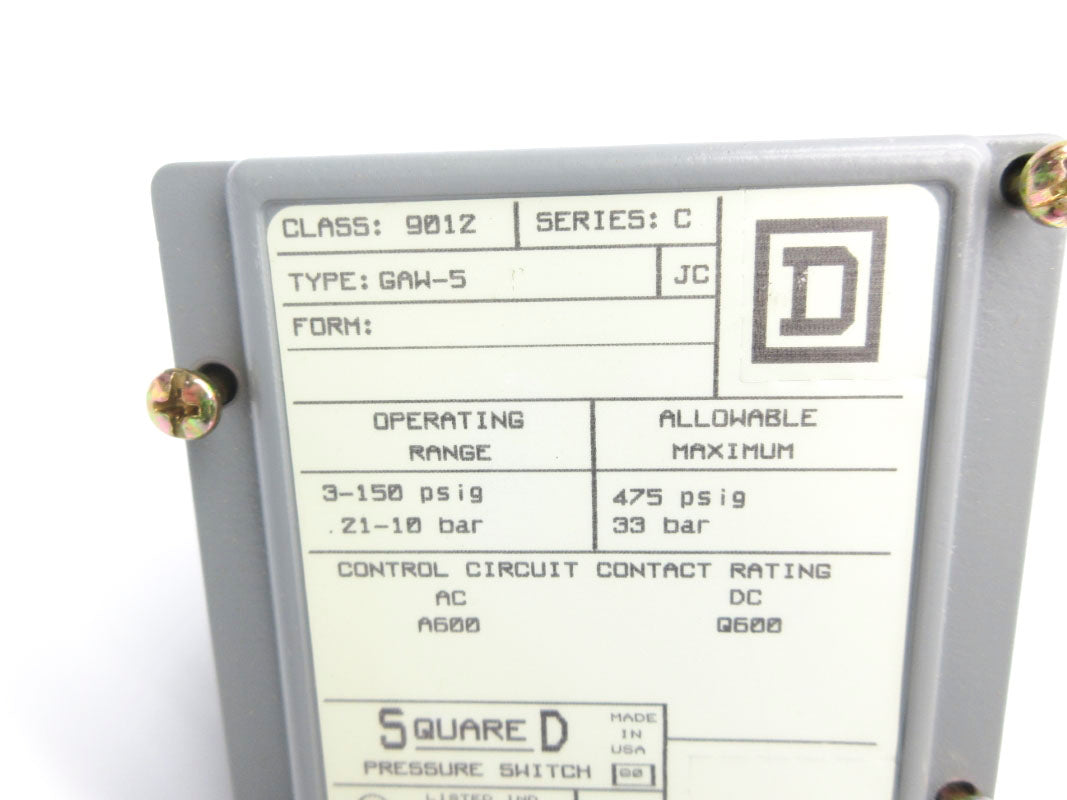 SQUARE D 9012GAW-5 SER. C 3-150PSI NSNP