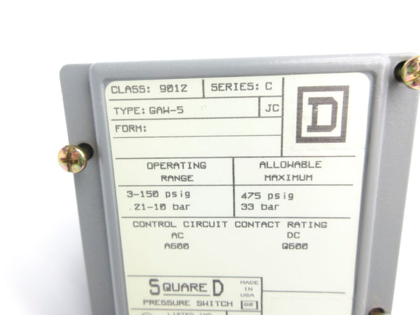 SQUARE D 9012GAW-5 SER. C 3-150PSI NSNP
