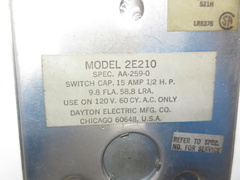 DAYTON 2E210 120V .15A 0-25M UNMP