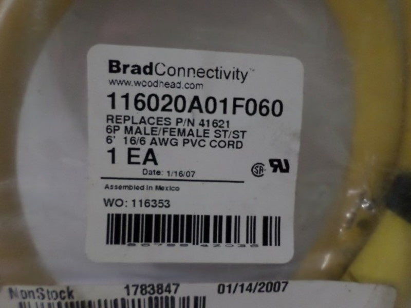 DANIEL WOODHEAD 41621 116020A01F060 CORDSET  NSMP