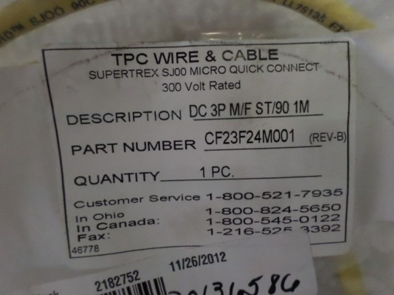 TPC SUPER-TREX CF23F24M001 QUICK-CONNECT CORDSET NSMP