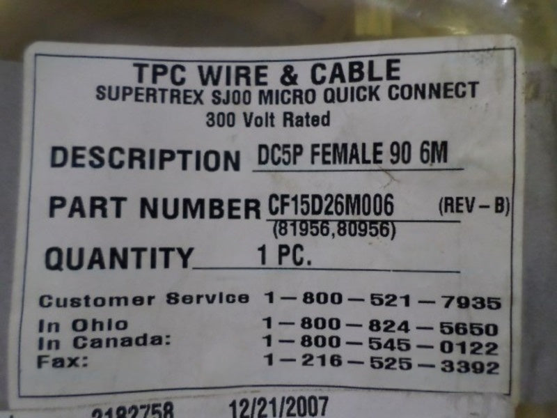 TPC SUPER-TREX CF15D26M006 QUICK-CONNECT CORDSET NSMP