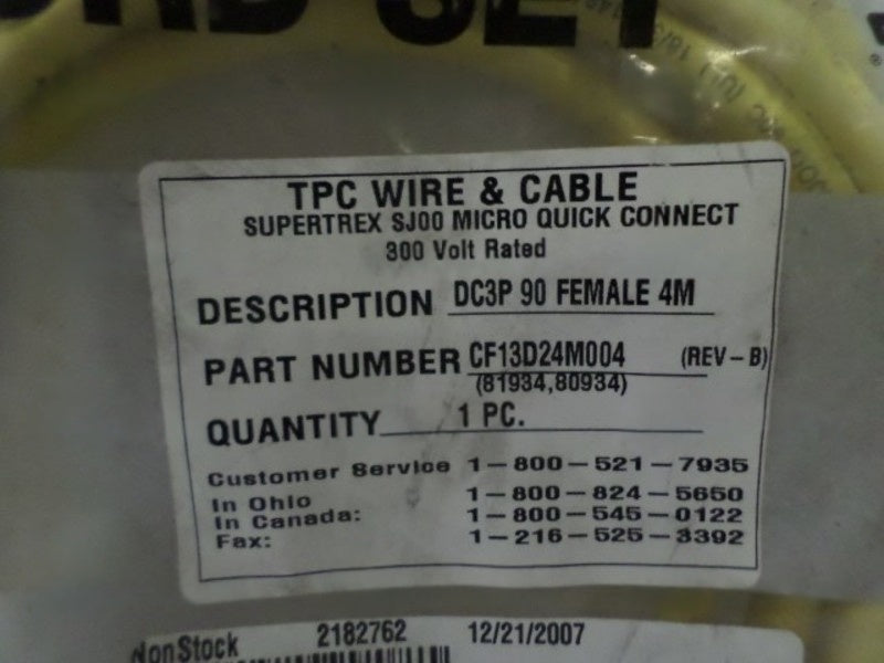 TPC SUPER-TREX CF13D24M004 QUICK-CONNECT CORDSET NSMP