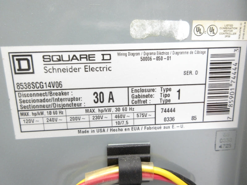 SQUARE D 8538SCG14V06 SER. D 575V 30A UNMP