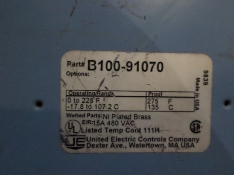 UNITED ELECTRIC B100-91070 TEMPERATURE CONTROLLER UNMP