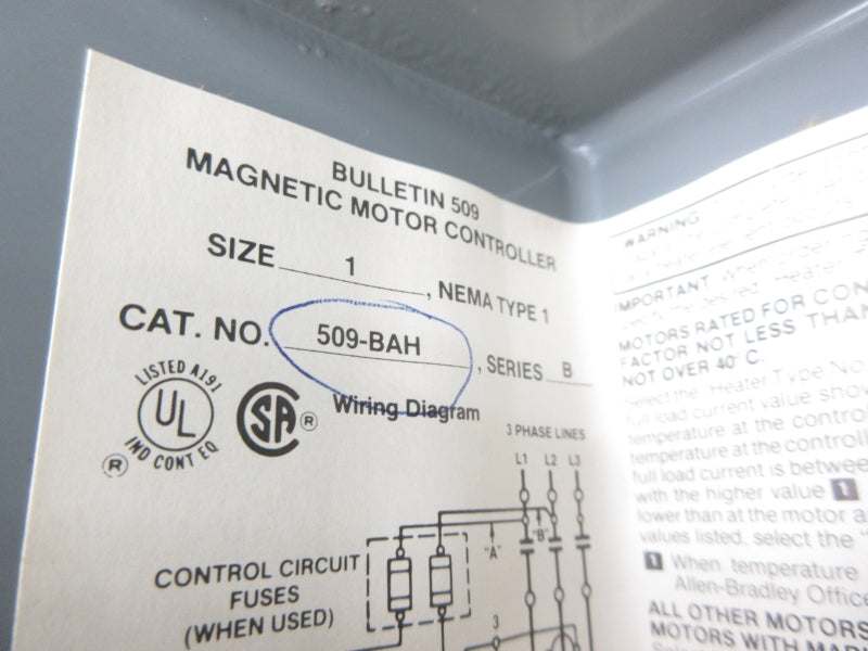 ALLEN BRADLEY 509-BAH SER. B 200-208V 27A UNMP