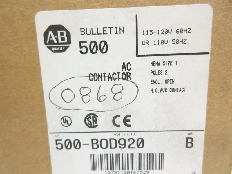 ALLEN BRADLEY 500-BOD920 SER. B 110/115-120V 27A (BR/WH) NSMP