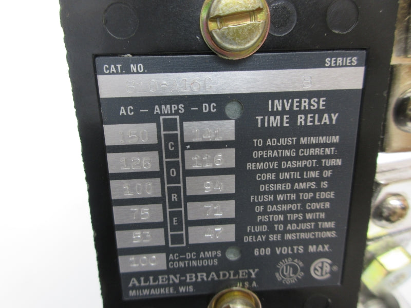 ALLEN BRADLEY 810-A16C SER. B 600V 100A (BR/WH) NSMP
