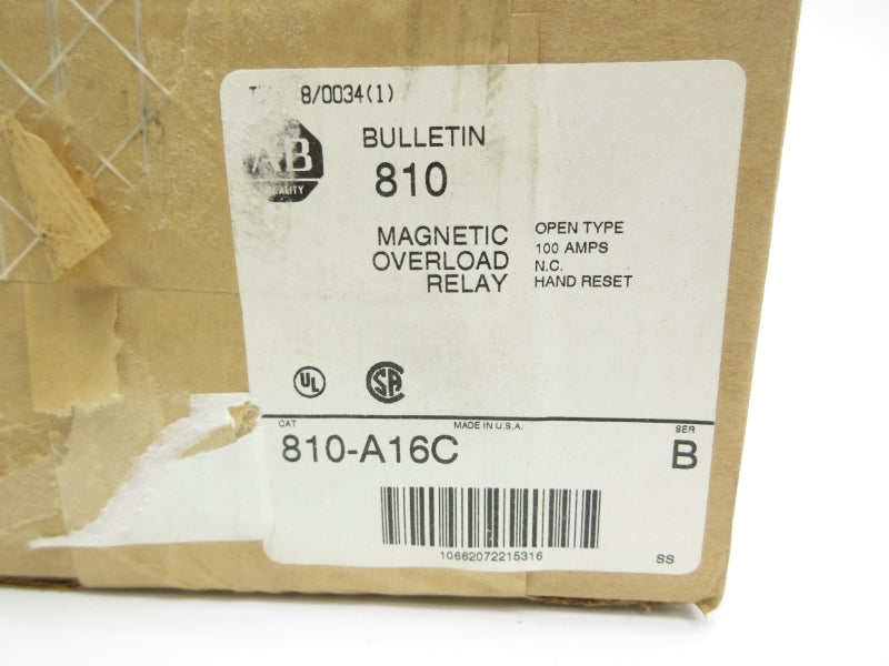 ALLEN BRADLEY 810-A16C SER. B 600V 100A (BR/WH) NSMP