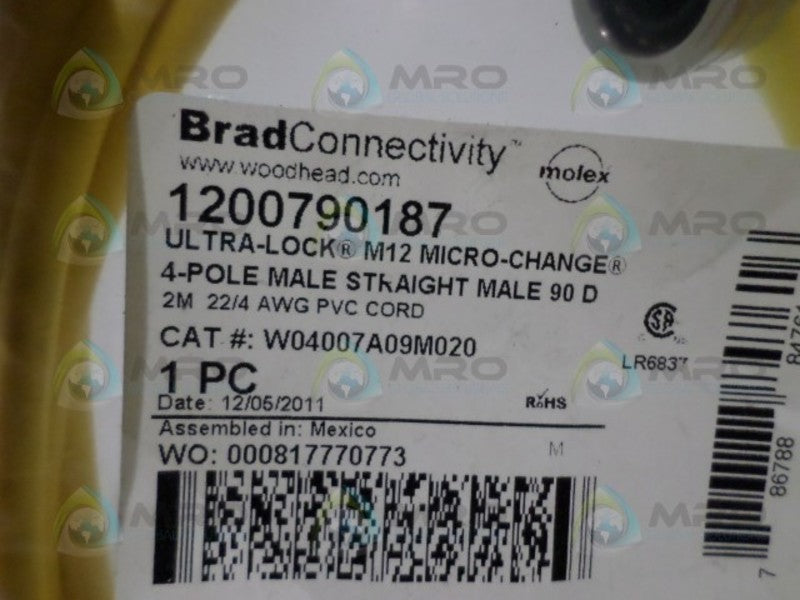 BRAD HARRISON 1200790187 W04007A09M020 4P MALE STRIGHT CORDSET  NSNP