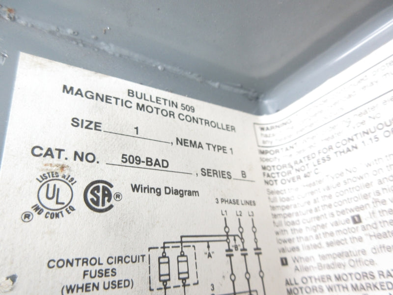 ALLEN BRADLEY 509-BAD SER. B UNMP