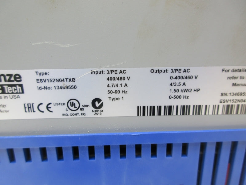 LENZE ESV152N04TXB 400/480VAC 4.7/4.1A NSNP