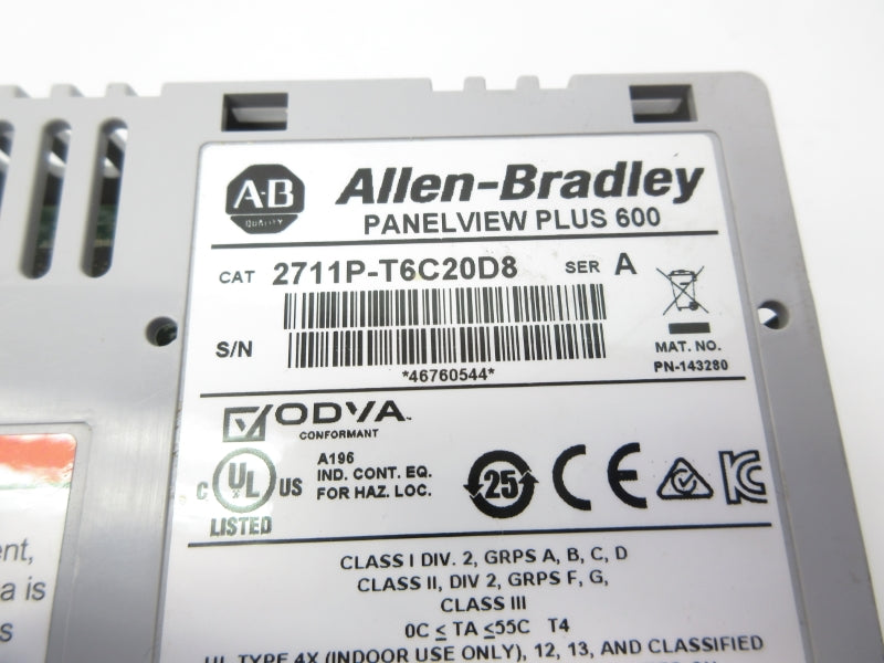 ALLEN BRADLEY 2711P-T6C20D8 SER. A 24VDC UNMP
