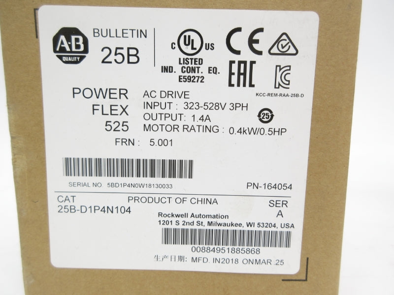 ALLEN BRADLEY 25B-D1P4N104 SER. A F/W 5.001 323-528VAC 2.1A NSMP