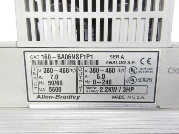 ALLEN BRADLEY 160-BA06NSF1P1 SER. A 380-460V 7.0A UNMP