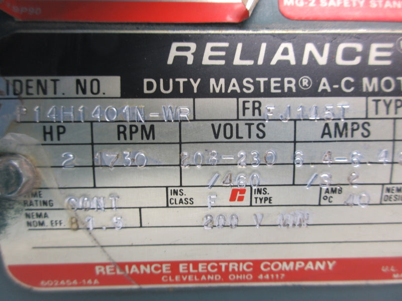 RELAINCE ELECTRIC P14H1401N-WR 208-230/460V 6.4-6.4/3.2A UNMP