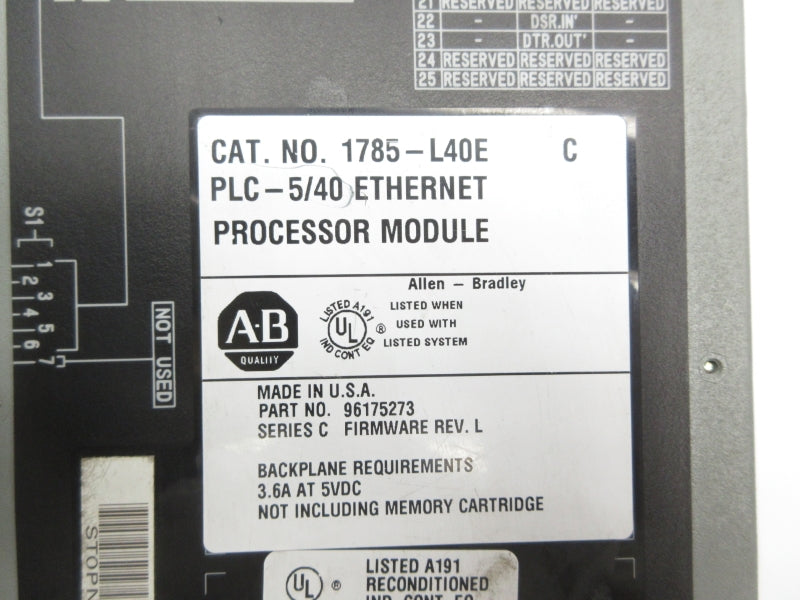ALLEN BRADLEY 1785-L40E SER. C F/W L (NO KEY) UNMP