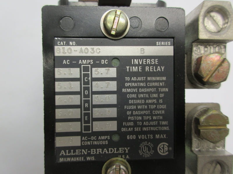 ALLEN BRADLEY 810-A03C SER. B 600V 4A (BR/WH) NSMP