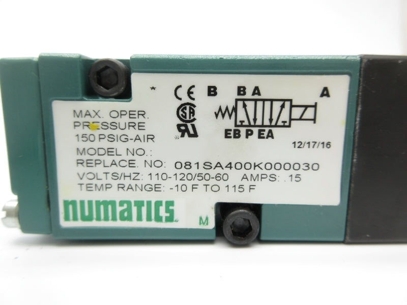 NUMATICS 081SA400K000030 110-120V .15A 150PSI -10-115'F NSNP
