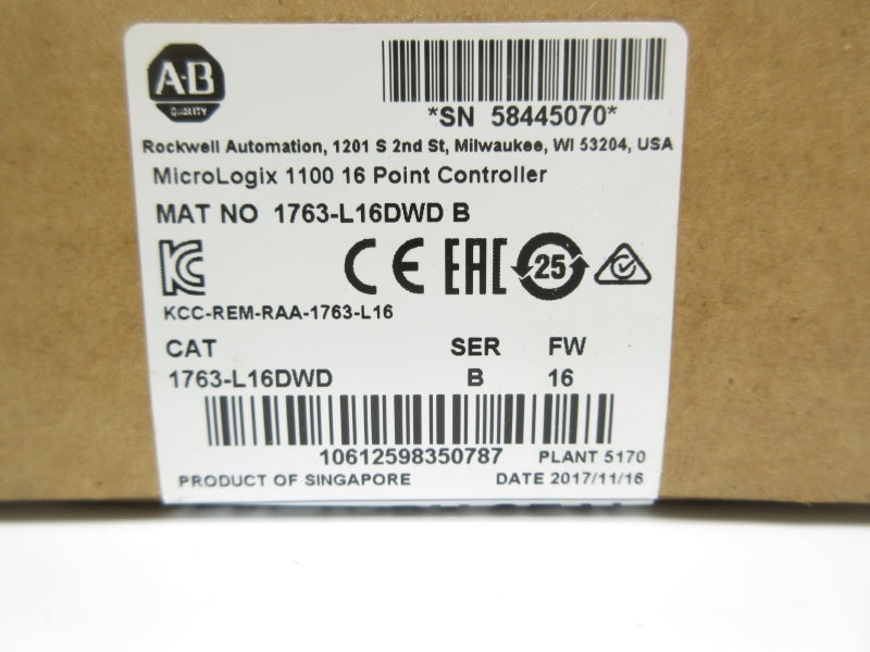 ALLEN BRADLEY 1763-L16DWD SER. B F/W 16 DATE: 2017 NSFS
