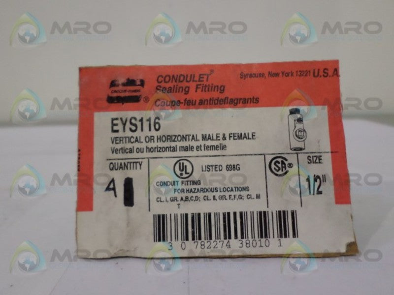 CROUSE-HINDS EYS116 CONDULET SEAL FITTING 1/2" NSNP