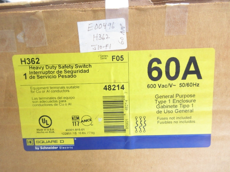 SQUARE D H362 SER. F05 600VAC 60A NSMP