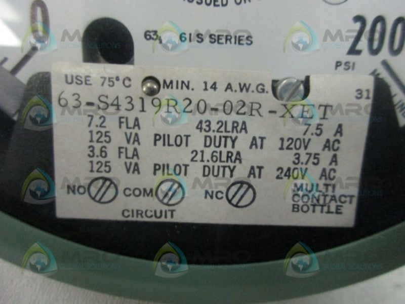 ASHCROFT 63-S4319R20-02R-XET GAUGE 61S SERIES 0-200 PSI  NSNP