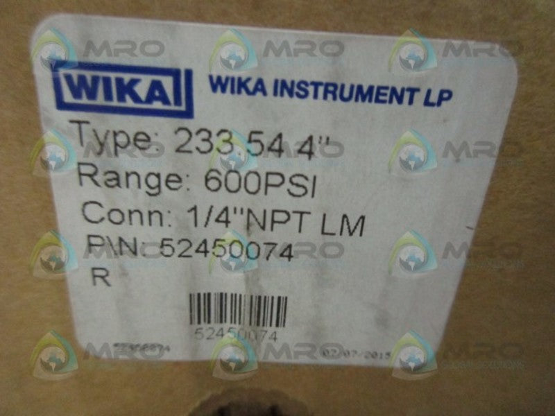 WIKA 233.54 4" OIL FILLED PRESSURE GAUGE  NSMP