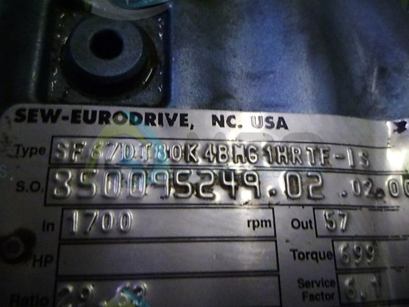 SEW-EURODRIVE DFT80K4BMG1HRTF-1S GEAR MOTOR .75 HP 1700 RPM  NSNP