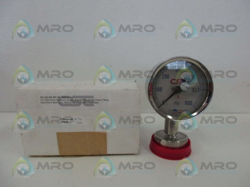 CSE 3S-I-2U-GF-BT-TF SANI-FLOW PRESSURE GAUGE 0 TO 600 PSI  NSMP