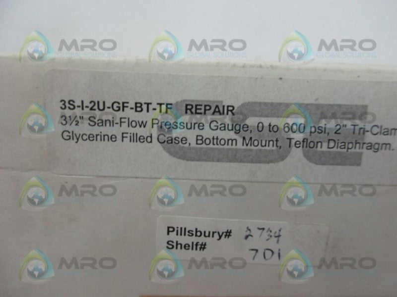 CSE 3S-I-2U-GF-BT-TF SANI-FLOW PRESSURE GAUGE 0 TO 600 PSI  NSMP