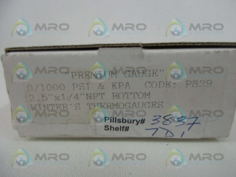 WINTERS 2.5" X 1/4" NPT PRESSURE GAUGE 1000 PSI CODE P829  NSMP