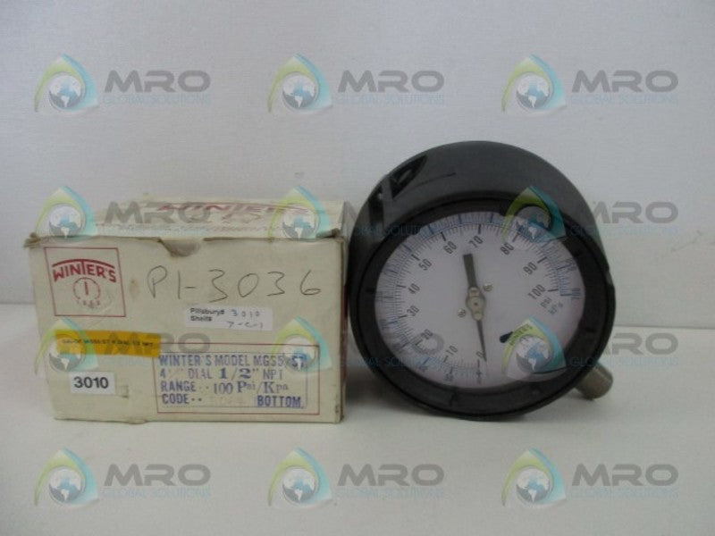 WINTERS 4" X 1/2" NPT PRESSURE GAUGE 100 PSI  NSMP