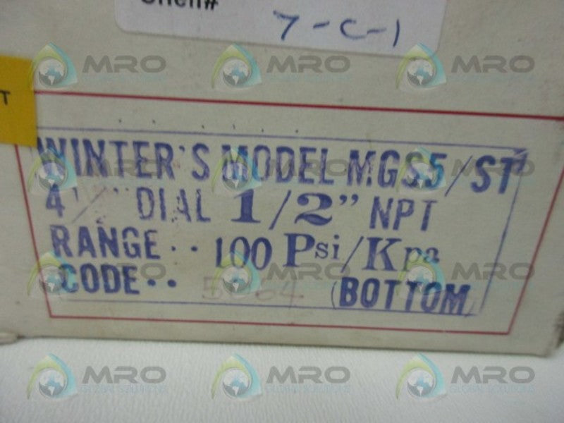 WINTERS 4" X 1/2" NPT PRESSURE GAUGE 100 PSI  NSMP