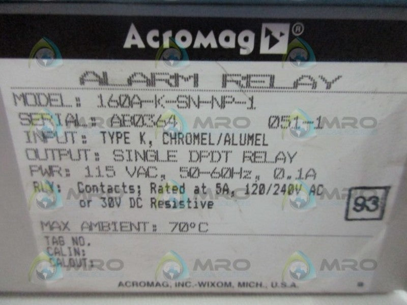 ACROMAG 160A-K-SN-NP-1 ALARM RELAY  UNMP