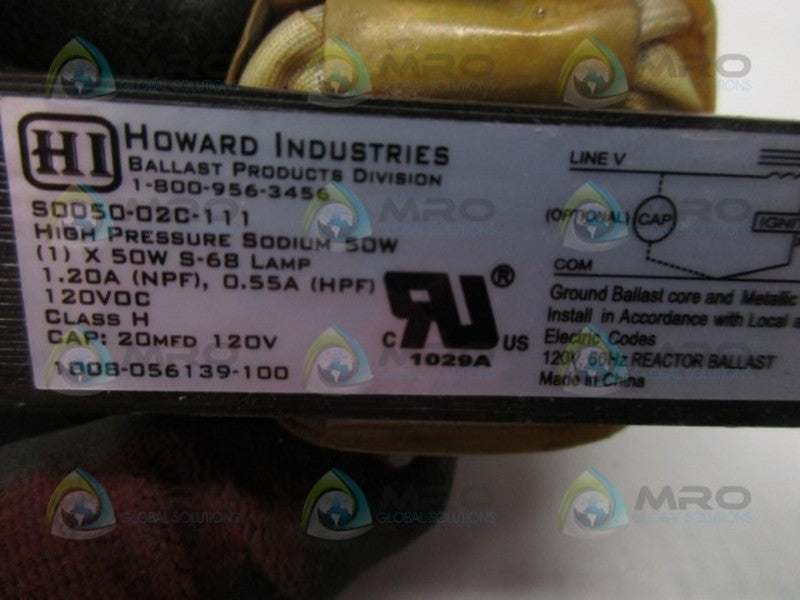 HOWARD INDUSTRIES S0050-02C-111 HIGH PRESSURE SODIUM BALLAST  UNMP