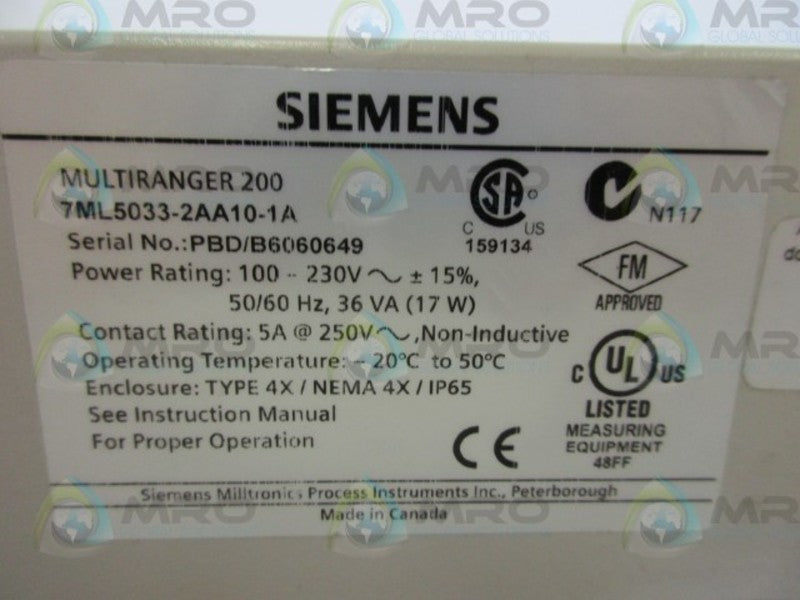 SIEMENS MULTIRANGER 200 7ML5033-2AA10-1A CONTROLLER  NSNP
