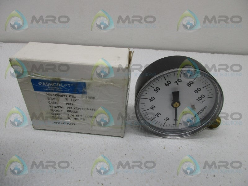 ASHCROFT 25W1005PH02L-100# PRESSURE GAUGE 0-100 PSI  NSMP