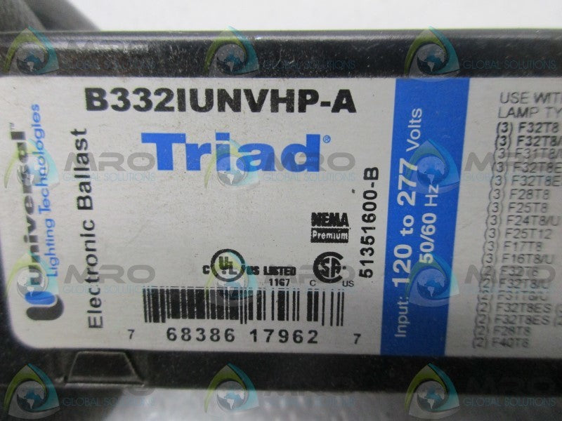UNIVERSAL LIGHTING TECHNOLOGY B332IUNVHP-A ELECTRONIC BALLAST  UNMP