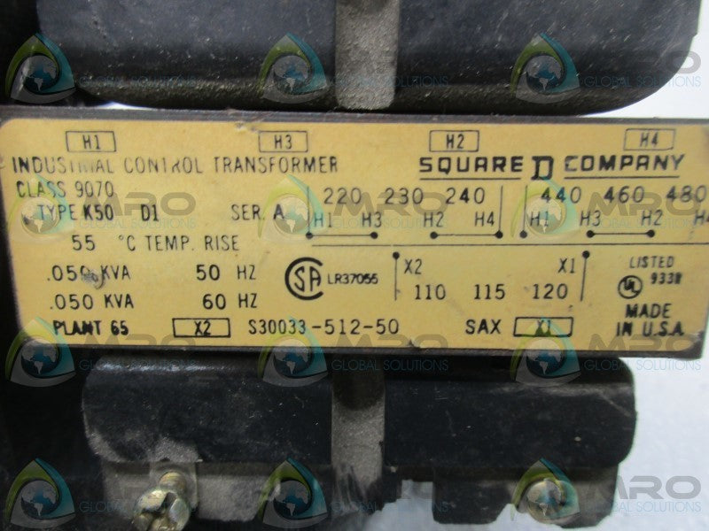 SQUARE D 9070-K50D1 TRANSFORMER (AS PICTURED)  UNMP