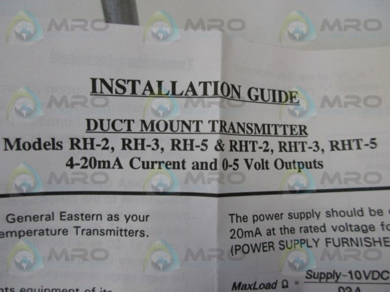 GENERAL EASTERN MODEL RH-3 CPC DUCT MOUNT HUMIDITY SENSOR  NSNP