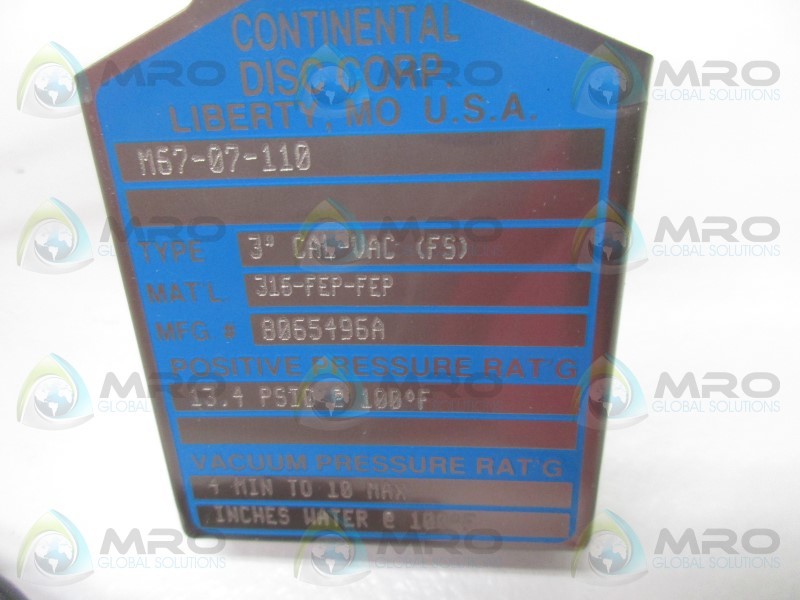 CONTINENTAL DISC 8065496A 316-FEP-FEP RUPTURE DISK 3"  NSMP